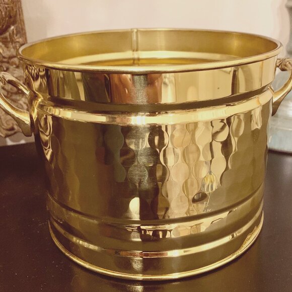Decorative Hammered Brass ~ 5" Tall Plant Holder Bucket with Butler Handles - Picture 1 of 4